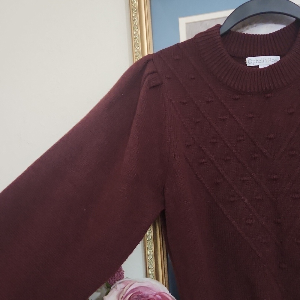 Burgundy balloon sleeve knit sweater Cozy Fall Winter formal party church school - Picture 4 of 10